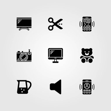 Alışveriş vektör Icon set. monitör, kavanoz, smartphone ve oyuncak