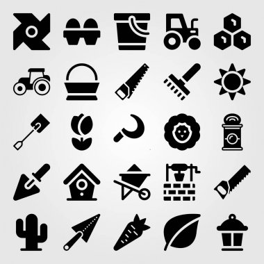 Bahçe simge vektör ayarlayın. Can, lamba, el testeresi ve iyi