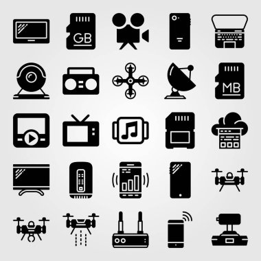 Teknoloji simge vektör ayarlayın. dizüstü bilgisayar, müzik çalar, tablet ve monitör