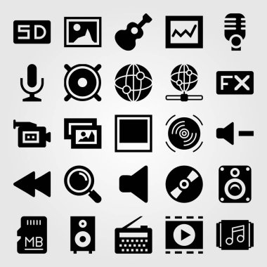 Multimedya vektör Icon set. Internet, sessiz, fx ve radyo