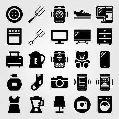 Alışveriş vektör Icon set. düğme, elbise, çorap ve çekmeceler