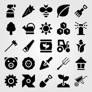 Bahçe simge vektör ayarlayın. Can, koyun, el testeresi ve petek