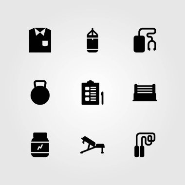 Fitness vektör Icon set. Yüzük, atlama ve delme protein,