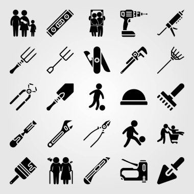 Araçlar simgesi vektör ayarlayın. Anne, multitool, çerçeve ve dolgu macunu silah