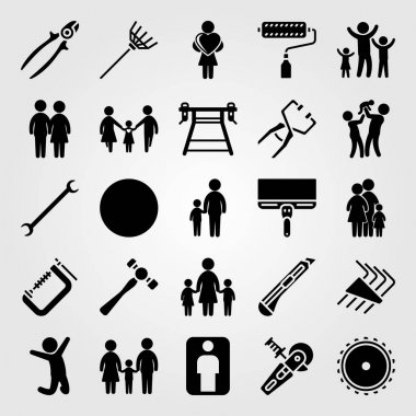 Araçlar simgesi vektör ayarlayın. Anne ve oğlu, anne, Aile ve topu