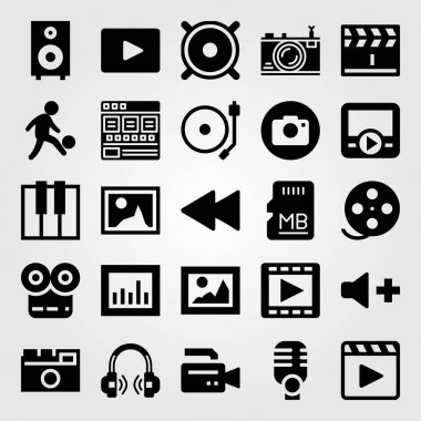 Multimedya vektör Icon set. birim, tarayıcı, kulaklık ve resim