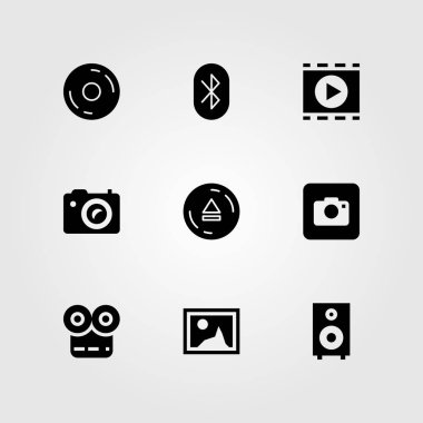 Düğmeleri Icon set vektör. çıkarma, resim, film oynatıcı ve düğme