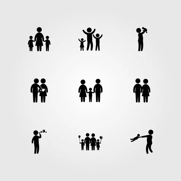 Icono humano vector conjunto. madre, hombre, humano y madre con dos chields — Vector de stock