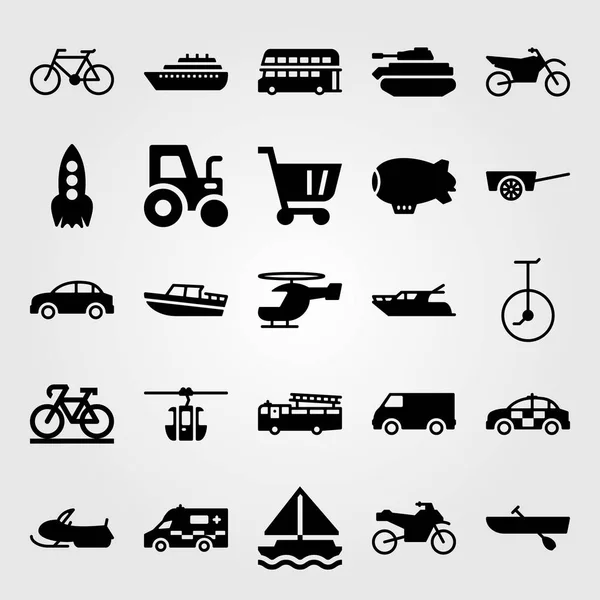 Conjunto de ícones vetoriais de transporte. motocicleta, zeppelin, monociclo e caminhão de bombeiros —  Vetores de Stock