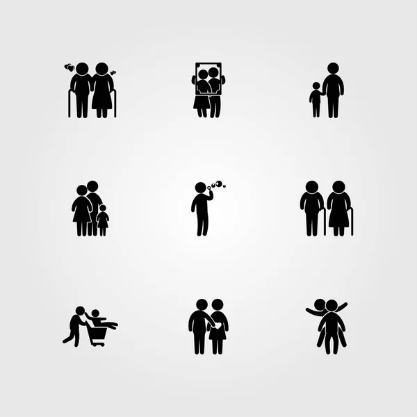 Icono humano vector conjunto. pareja enamorada, madre, niño y ancianos — Archivo Imágenes Vectoriales