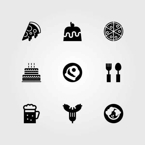 Set di icone vettoriali del ristorante. birra, pizza, torta e posate — Vettoriale Stock