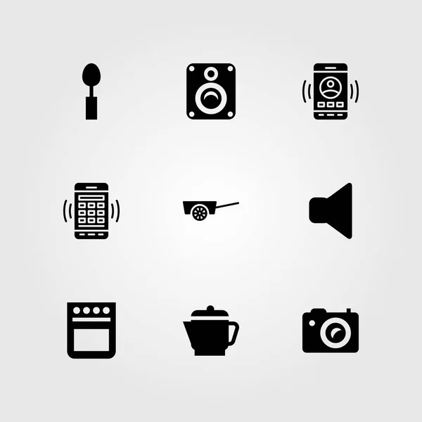 Vásárlás vector icon set. sütő, kosár, néma és smartphone — Stock Vector