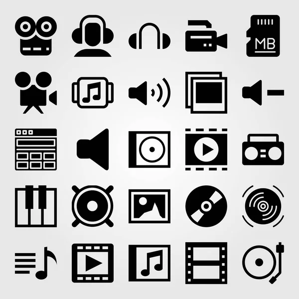 Icono multimedia set vector. teclado, imagen, volumen y altavoz — Archivo Imágenes Vectoriales