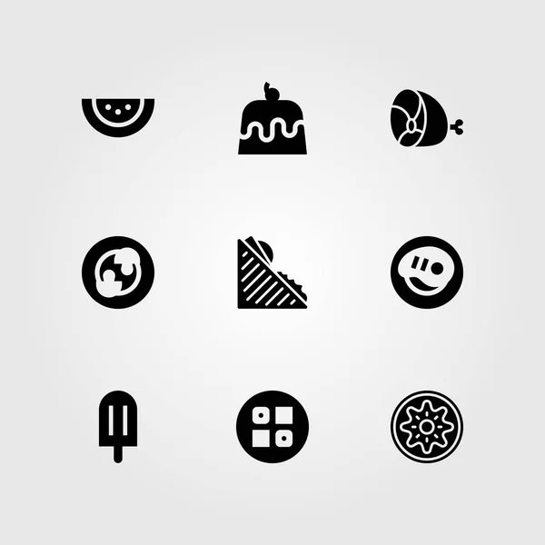 Voedsel en dranken vector icon set. Kiwi, ham, vlees en sandwich — Stockvector