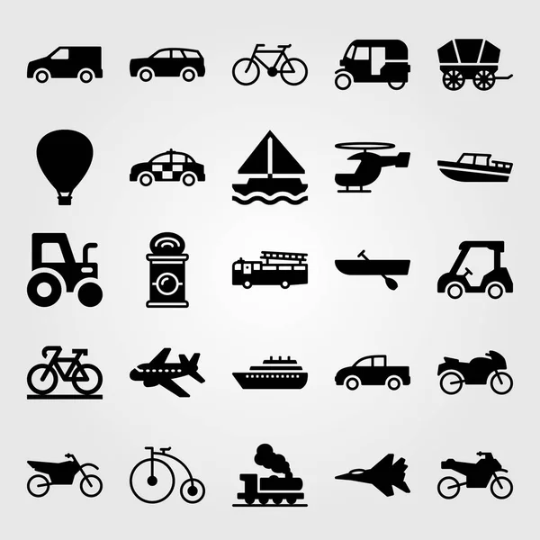 Conjunto de ícones vetoriais de transporte. remo, avião, bicicleta esportiva e caminhonete —  Vetores de Stock