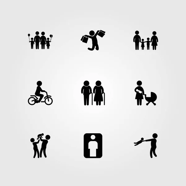 Menschen Icon Set Vektor. Paar, Mädchen, Sohn und ältere Menschen — Stockvektor