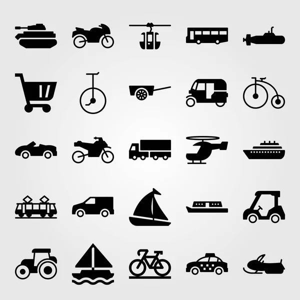 Conjunto de ícones vetoriais de transporte. van, carro esporte, tanque e helicóptero —  Vetores de Stock