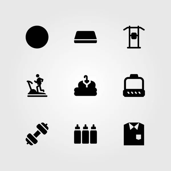 Fitness vector icon set. optrekken, optrekken bar, mat en katrol — Stockvector