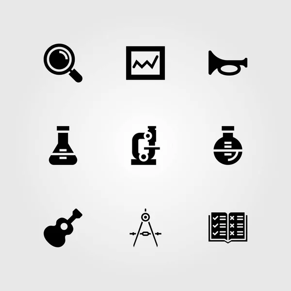 Education vector icon set. compass, flask, microscope and analytics — Stock Vector