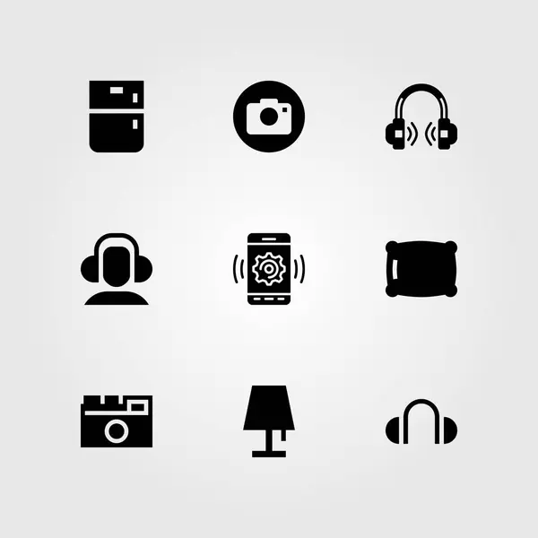 Vásárlás vector icon set. lámpa, hűtő, fejhallgató és smartphone — Stock Vector