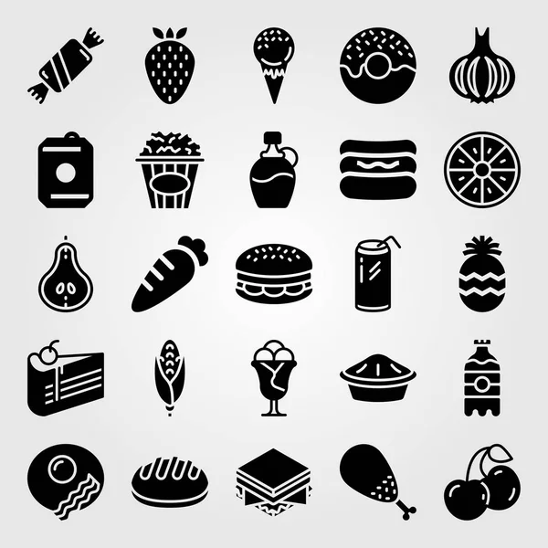 Food And Drinks vector icon set. burger, bread, corn and breakfast — Stock Vector