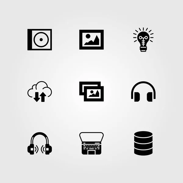 Набор векторных иконок Ессентуков. ноутбук, компакт-диск, база данных и передача — стоковый вектор