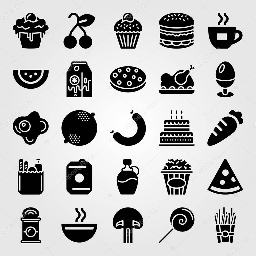 Food And Drinks vector icon set. milk, cake, banana milk and cupcake