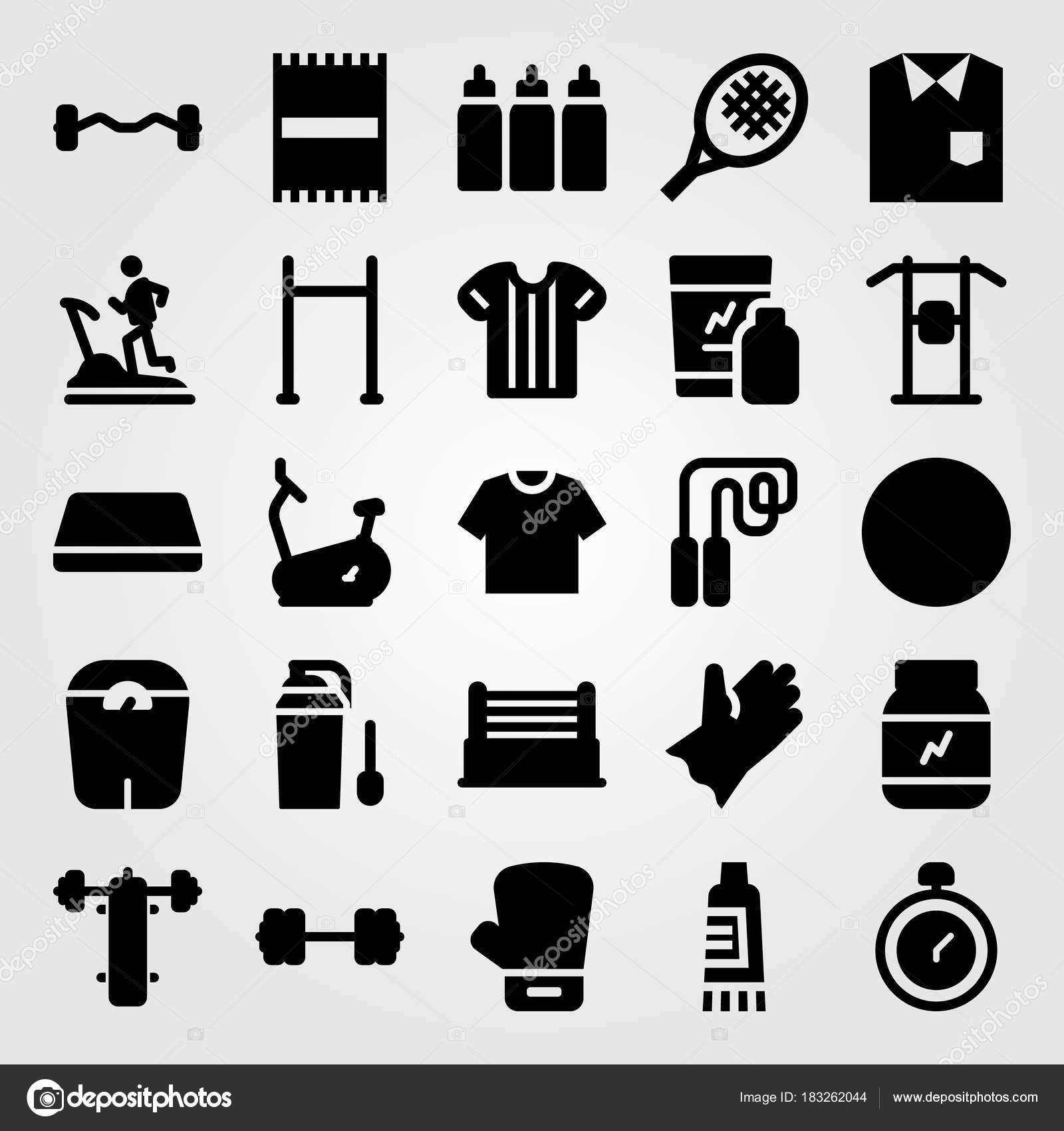 Fitness Vector Icon Set Mat Boxing Glove Treadmill And Bench