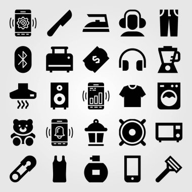 Alışveriş vektör Icon set. jilet, çamaşır makinesi, gömlek ve parfüm