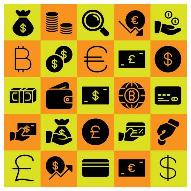 Para simge vektör ayarlayın. para, para çantasını, dolar ve Büyüteç