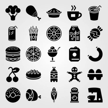 Yiyecek ve içecekler Icon set vektör. suyu, burger, ekmek ve dondurma