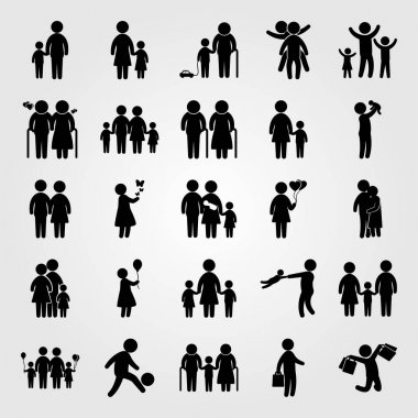 İnsanlar simge vektör ayarlayın. yaşlı adam, yaşlı, oğlu ve çocuk ile anne