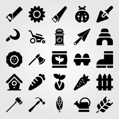 Bahçe simge vektör ayarlayın. kuş evi, buğday, sulama olabilir ve Mısır