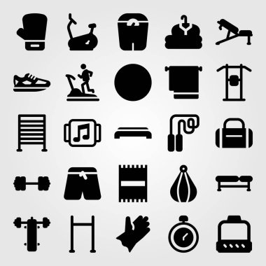 Fitness vektör Icon set. Delme top, adım, Boks eldiveni ve Mustafa