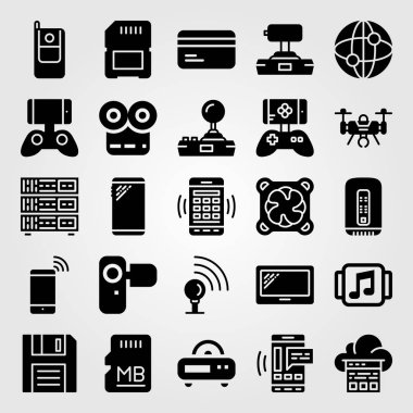 Teknoloji simge vektör ayarlayın. sinyal noktası, kredi kartı, oyun kumandası ve oyun çubuğu