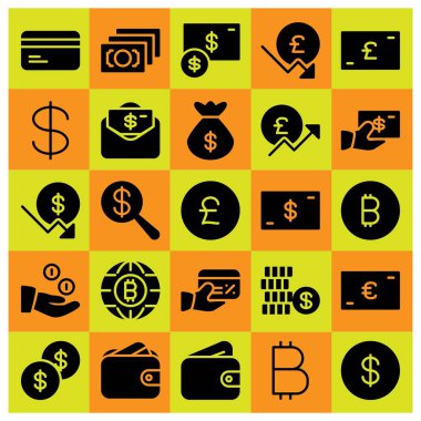 Para simge vektör ayarlayın. Sterlini, çanta, para çanta ve cüzdan