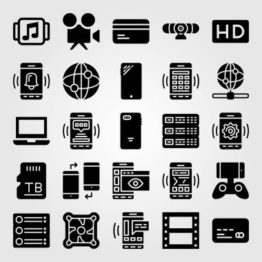 Teknoloji vektör Icon set. HD, film rulo, oyun kumandası ve web kamerası