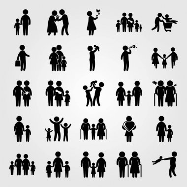 İnsanlar simge vektör ayarlayın. Çocuk kaç sevgi, kız ve anne ile oğlu