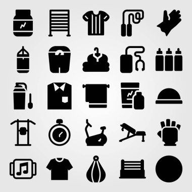 Fitness vektör Icon set. Delme, havlu, giyim ve gömlek