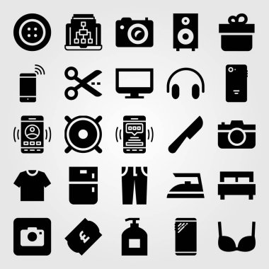 Alışveriş vektör Icon set. Bilet, bıçak, yatak ve kulaklıklar