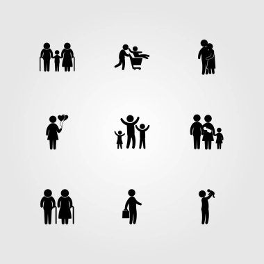 İnsanlar simge vektör ayarlayın. Anne, dedem, iş ve oğlu