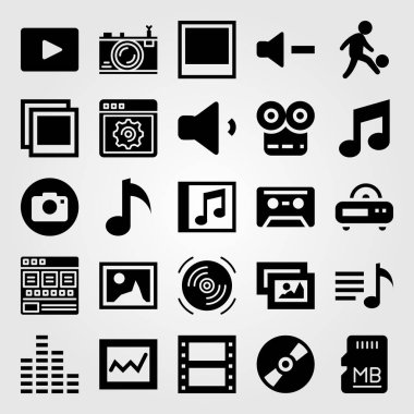 Multimedya vektör Icon set. adam, nota, fotoğraf makinesi ve bellek