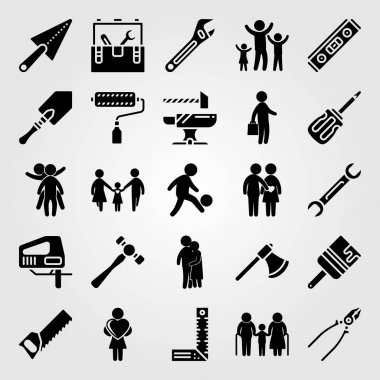 Araçlar simgesi vektör ayarlayın. kadın kalp, örs, balta ve iş ile