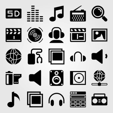 Çoklu ortam simgesini vektör ayarlayın. filmi oynatın, sd kart, internet ve resim