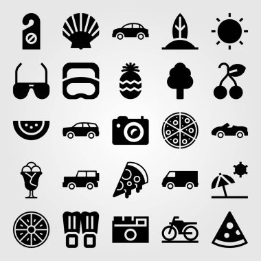 Yaz aylarında vektör Icon set. kapı tokmağı, ananas, plaj ve palet