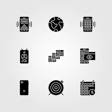 Temel vektör Icon set. kimlik kartı, gezegen, tarayıcılar ve akıllı telefon