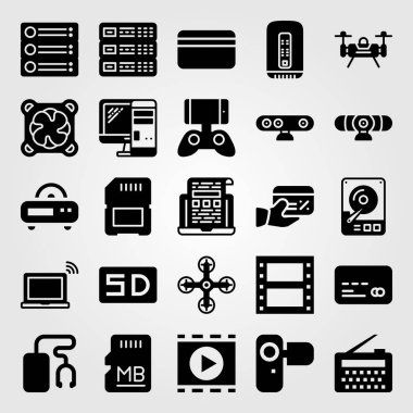 Teknoloji simge vektör ayarlayın. fotoğraf makinesi, webcam, film oynatıcı ve bellek