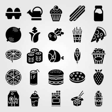 Yiyecek ve içecekler simge vektör ayarlayın. limon, eti, jambon ve yumurta