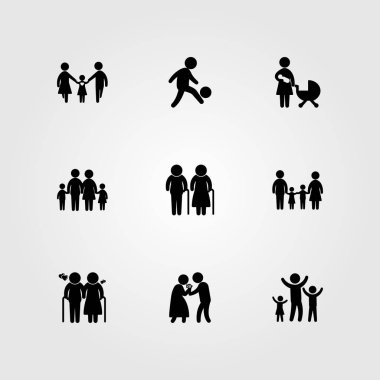 İnsanlar simge vektör ayarlayın. futbolcu, çocuk, adam veren çiçek ve yaşlı adam