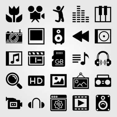 Multimedya vektör Icon set. hoparlör, bellek, Klaket ve sd kart